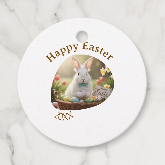 Happy Easter white bunny year photo family name  Gåvor Etiketter (Framsida)