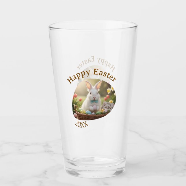 Happy Easter white bunny year photo family name  Glaskopp (Framsida)