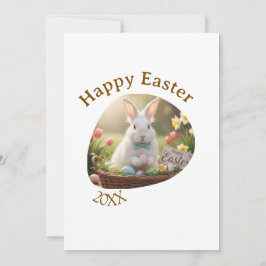 Happy Easter white bunny year photo family name  Inbjudningar