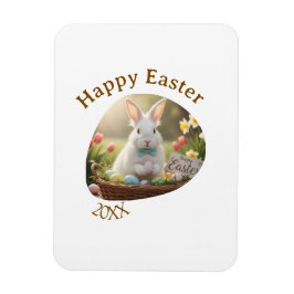 Happy Easter white bunny year photo family name  Magnet