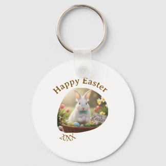 Happy Easter white bunny year photo family name Nyckelring