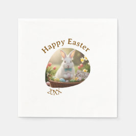 Happy Easter white bunny year photo family name  Pappersservett