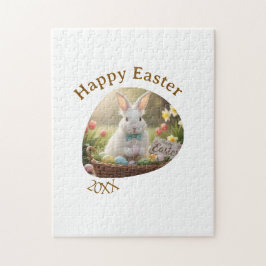 Happy Easter white bunny year photo family name  Pussel