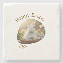 Happy Easter white bunny year photo family name  Stenunderlägg