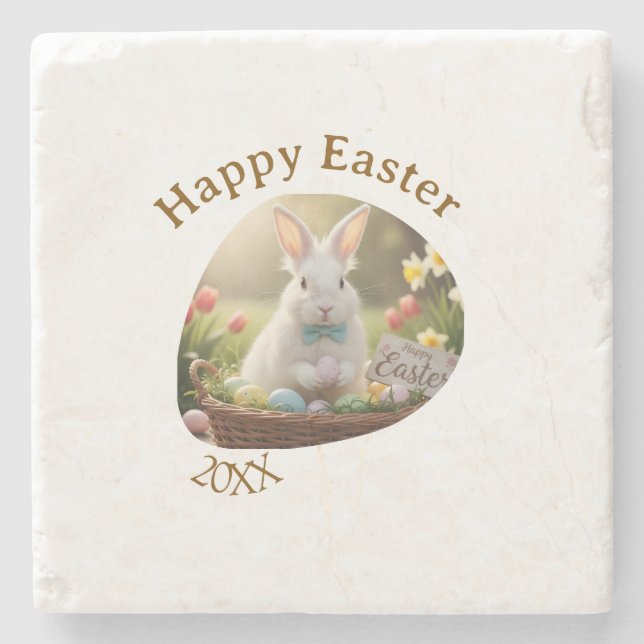 Happy Easter white bunny year photo family name  Stenunderlägg (Framsidan)