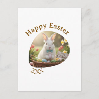 Happy Easter white bunny year photo family name Vykort