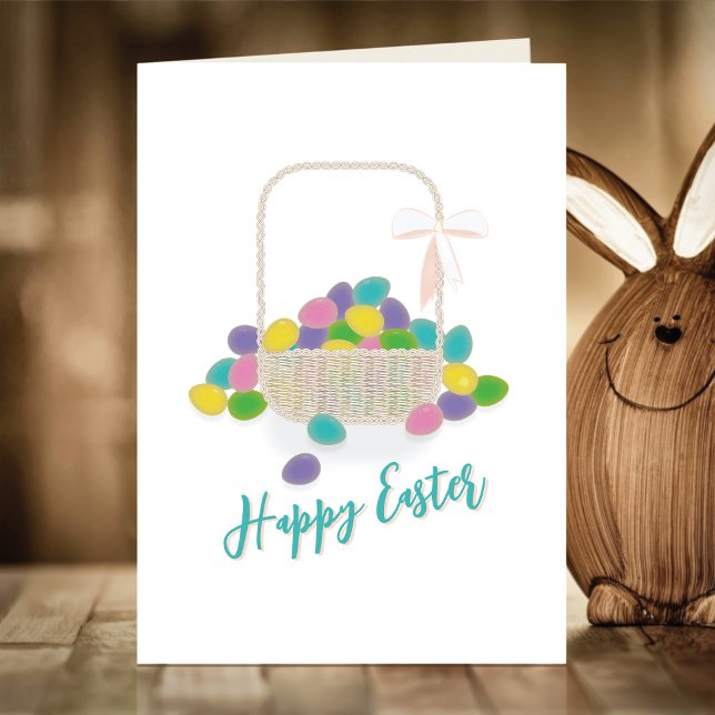 Happy Easter Wicker Basket &  Pastel Eggs Spring Helgkort (Skapare uppladdad)