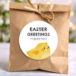Happy Easter with little yellow chicken Runt Klistermärke
