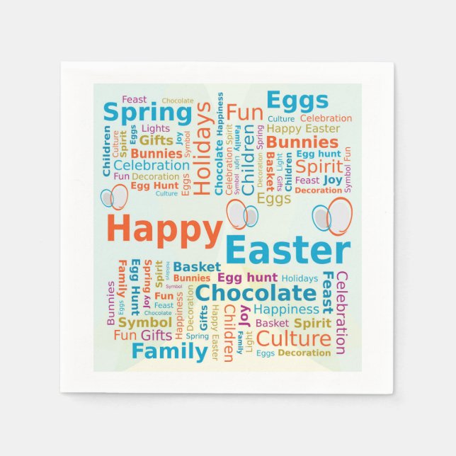 Happy Easter Word Cloud Letters with Eggs Pappersservett (Framsidan)