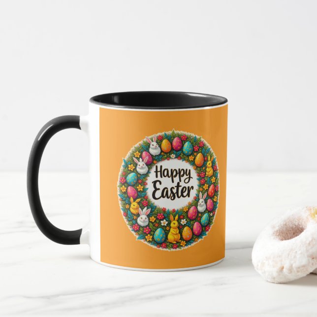 Happy Easter Wreath – Bunny & Eggs caneca Mugg (Med munk)