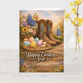 Happy Easter Y’all Boots & Wildflowers Card Kort