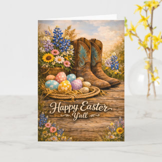 Happy Easter Y’all Boots & Wildflowers Card Kort