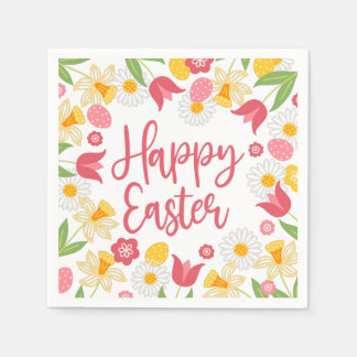 Happy Easter | Yellow and Red Floral  Pappersservett