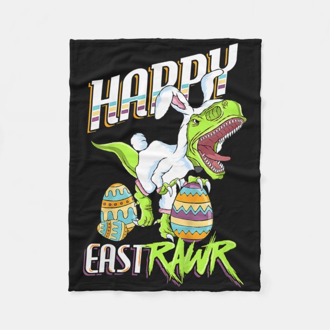Happy Eastrawr Cute Trex Dinosaur Easter Bunny Egg Fleecefilt (Framsidan)