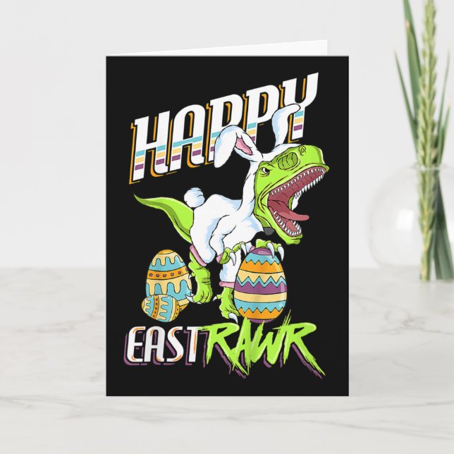 Happy Eastrawr Cute Trex Dinosaur Easter Bunny Egg Kort (Framsida)