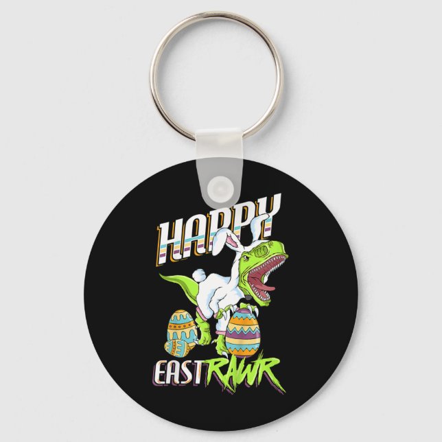 Happy Eastrawr Cute Trex Dinosaur Easter Bunny Egg Nyckelring (Framsida)