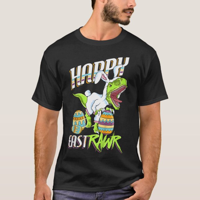 Happy Eastrawr Cute Trex Dinosaur Easter Bunny Egg T Shirt (Framsida)