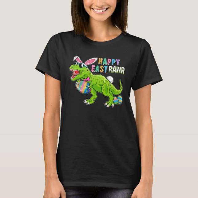 Happy Eastrawr Rex Dinosaur Easter Bunny Egg Costu T Shirt (Framsida)