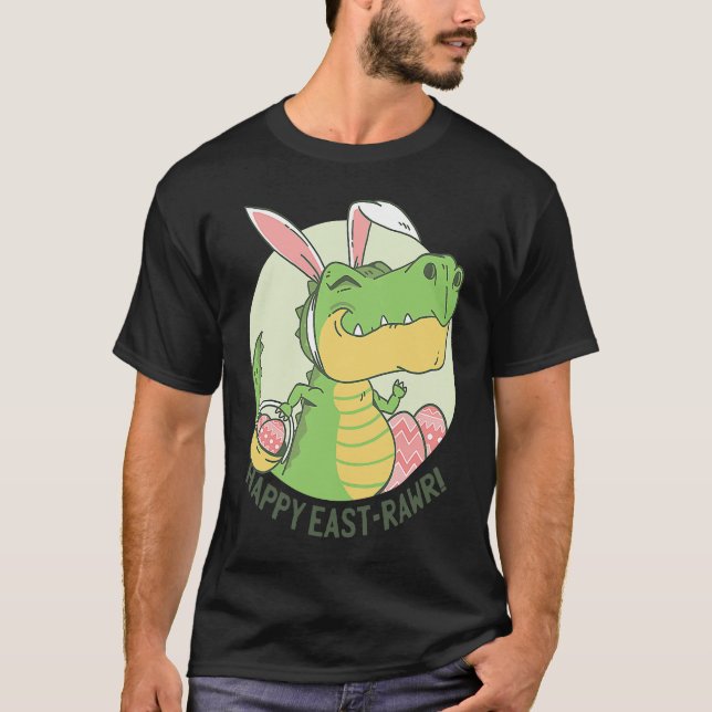 Happy Eastrawr Rex Dinosaur Easter Bunny Egg Costu T Shirt (Framsida)