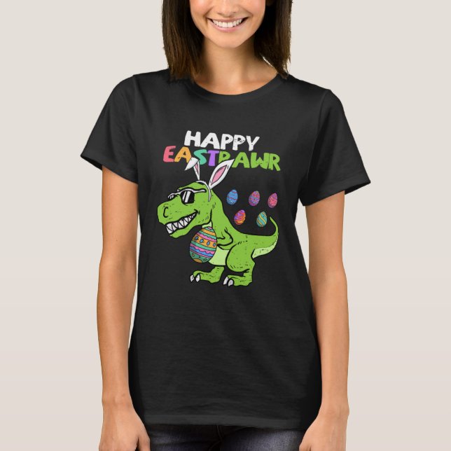 Happy Eastrawr T Rex Dinosaur Easter Bunny Egg Boy T Shirt (Framsida)