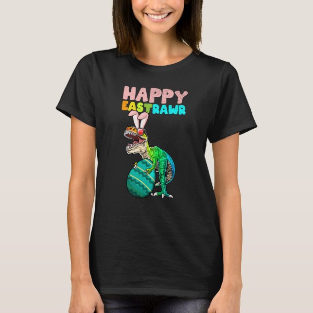 Happy Eastrawr Trex Easter Bunny Egg Dinosaur Kids T Shirt (Framsida)