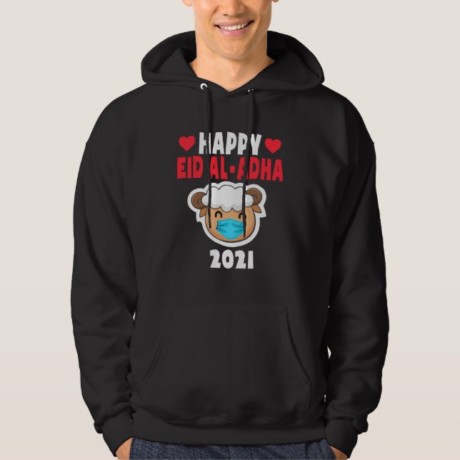 Happy Eid Al Adha 2021 Cute Sheep Wearing Mask Kid Hoodie (Framsida)
