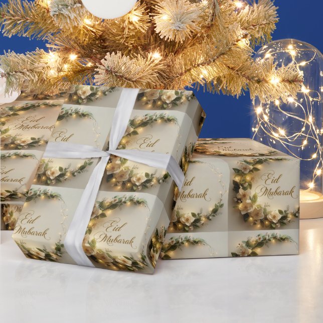 Happy Eid Mubarak White Hilal Wrapping  Paper  Presentpapper (Helgdagar)