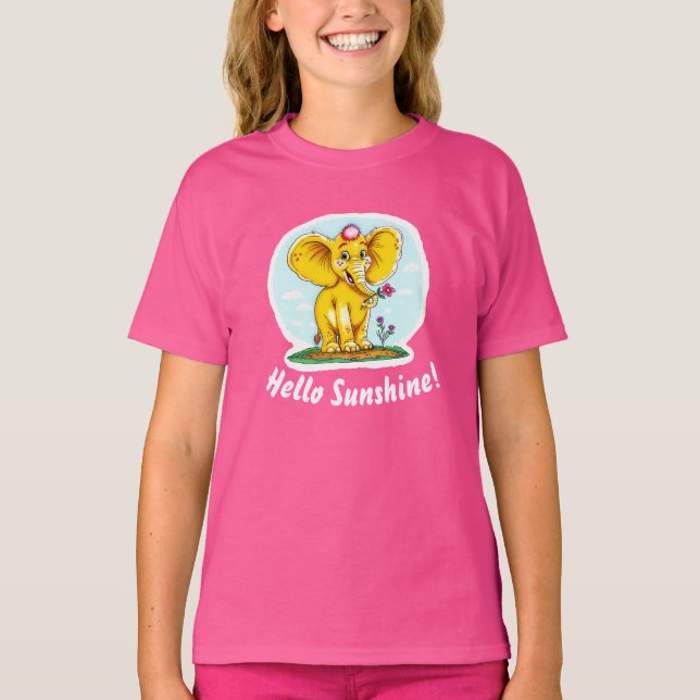 Happy Elephant T-Shirt for Girls | Hello Sunshine  (Framsida)