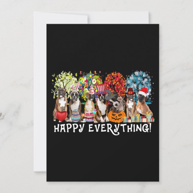 Happy Everything Boxer Dog Seasons All Year Tree L Inbjudningar (Framsida)
