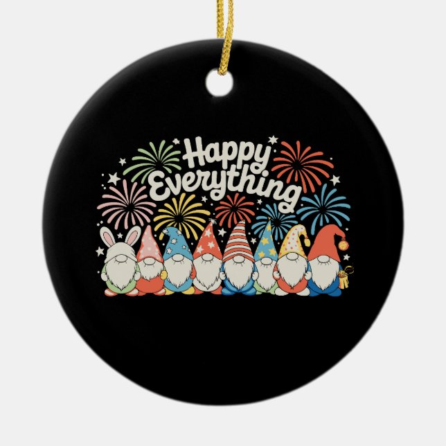 Happy Everything Gnomes All Year Every Holiday Julgransprydnad Keramik (Framsidan)