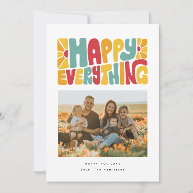 Happy Everything Retro Bubble Letters Photo Card Julkort (Framsida)