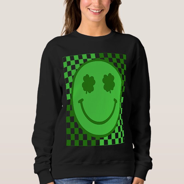 Happy Face Checked Shamrock Green C Boy Girl T Shirt (Framsida)