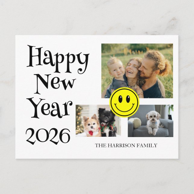 Happy Face Three Photos New Year  Vykort (Framsida)