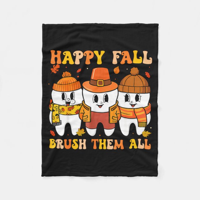 Happy Fall Bruhem All Teeth Thanksgiving Dental De Fleecefilt (Framsidan)