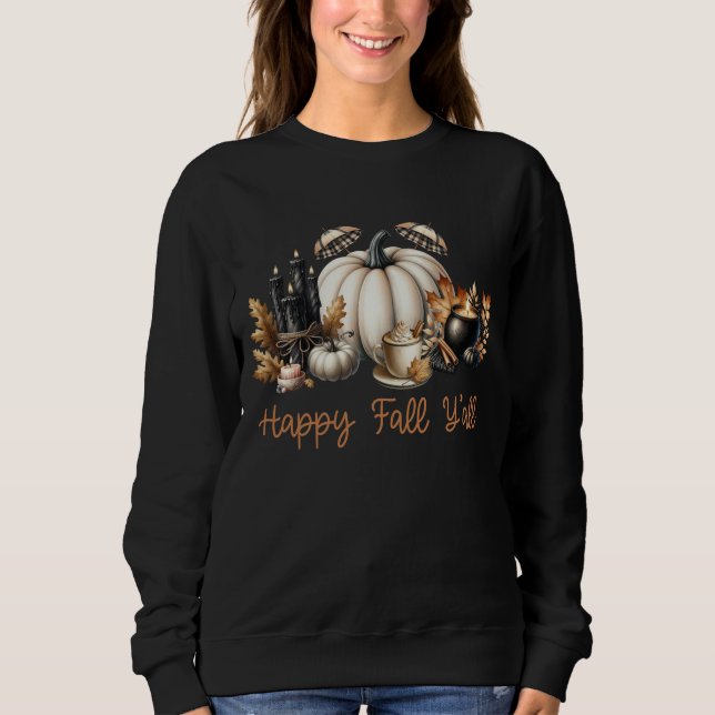 Happy Fall Y’all Autumn Thanksgiving Pumpkin Spice T Shirt (Framsida)