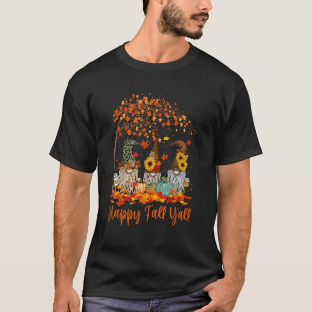 Happy Fall Y all Gnome Pumpkin Autumn Leaves Thank T Shirt (Framsida)