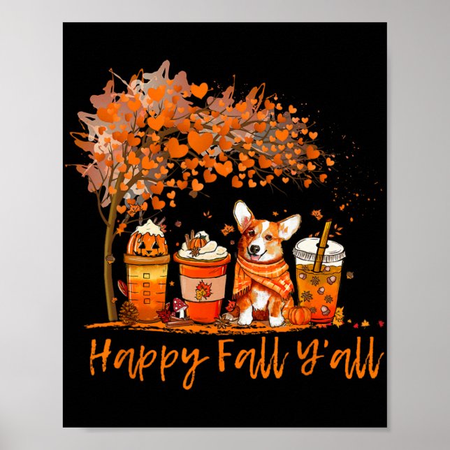 Happy Fall Y'all Autumn Corgi Halloween Pumpkin Sp Poster (Framsidan)
