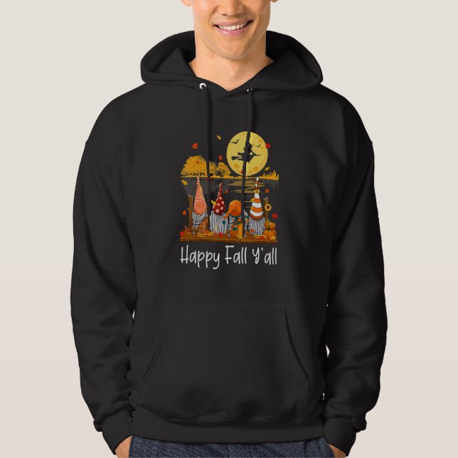 Happy Fall Y'all Gnome Friend Pumpkin Funny Autumn Hoodie (Framsida)