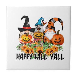 Happy Fall Y'all Gnome Leopard Gnome Sunflower Kakelplatta