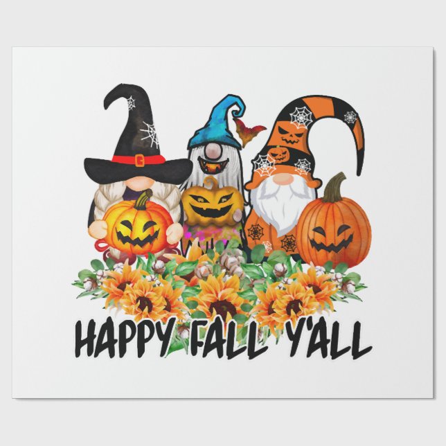 Happy Fall Y'all Gnome Leopard Gnome Sunflower Presentpapper (Platt)