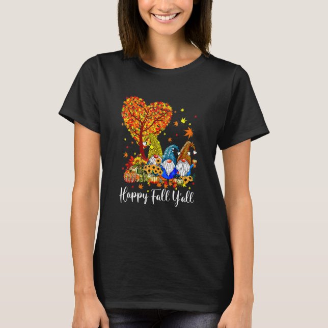Happy Fall Y'all Gnome Leopard Pumpkin  Autumn Gno T Shirt (Framsida)