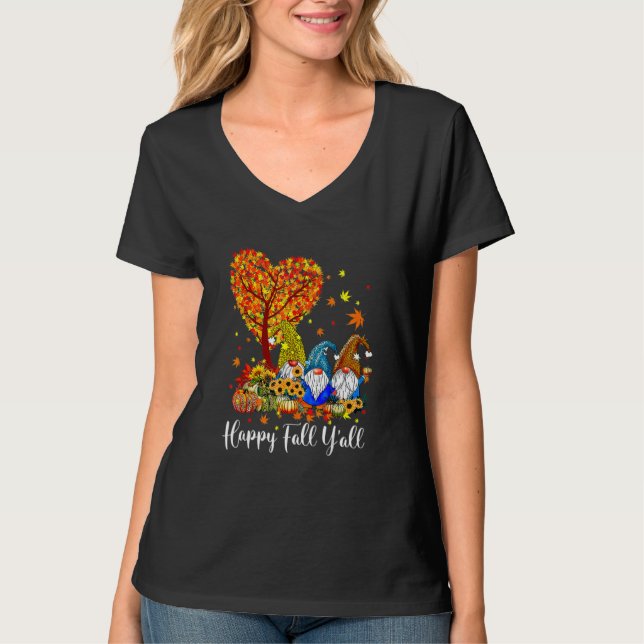 Happy Fall Y'all Gnome Leopard Pumpkin  Autumn Gno T Shirt (Framsida)