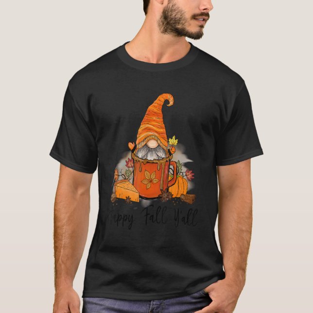 Happy Fall Yall Gnome Leopard Pumpkin  Autumn Gnom T Shirt (Framsida)