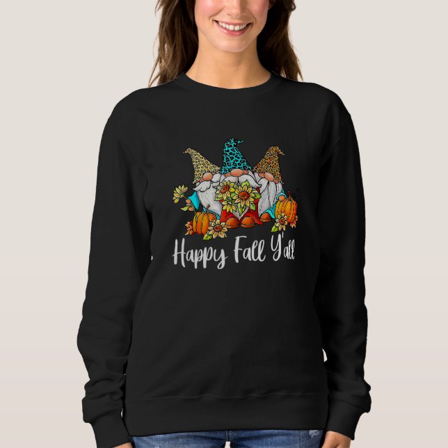 Happy Fall Y'all Gnome Leopard Pumpkin Autumn Than T Shirt (Framsida)