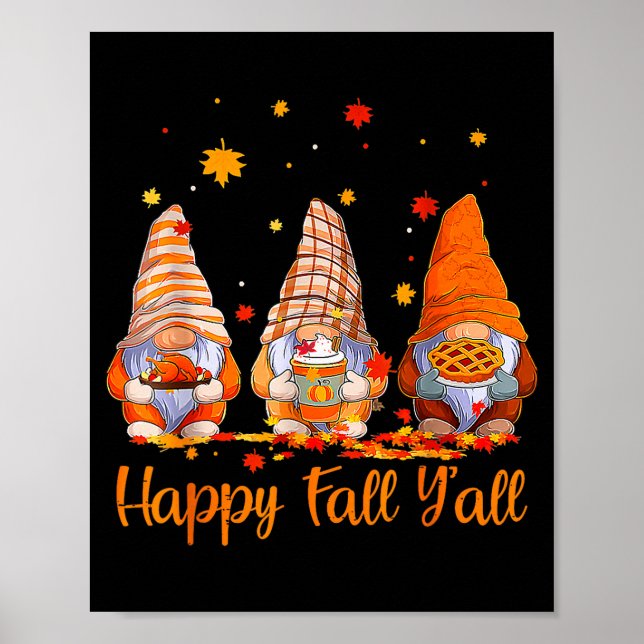 Happy Fall Y'all Gnome Pumpkin Autumn Thanksgiving Poster (Framsidan)