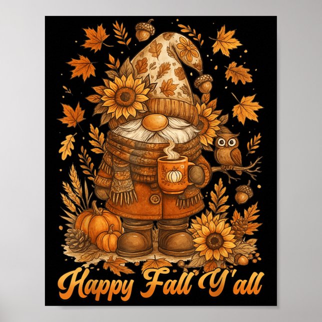 Happy Fall Y'all Gnome Pumpkin Autumn Thanksgiving Poster (Framsidan)