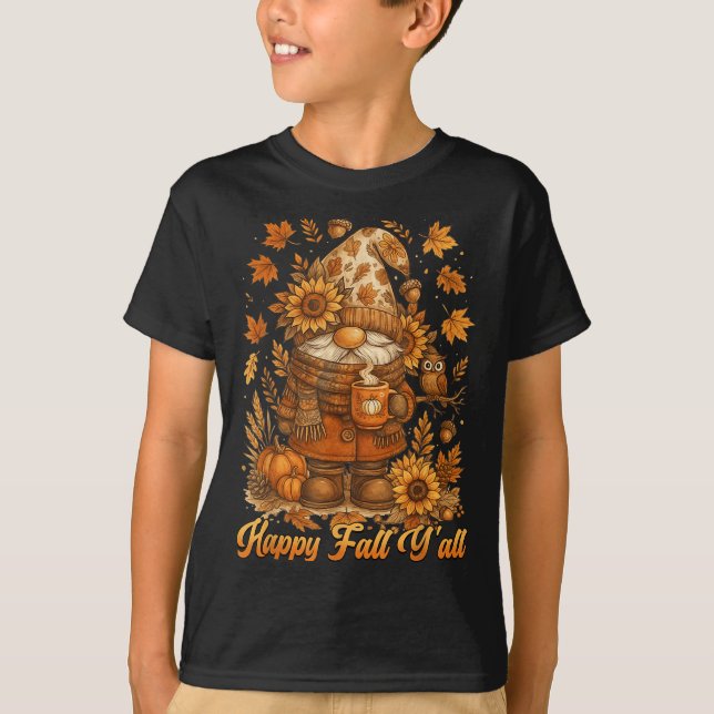 Happy Fall Y'all Gnome Pumpkin Autumn Thanksgiving T Shirt (Framsida)