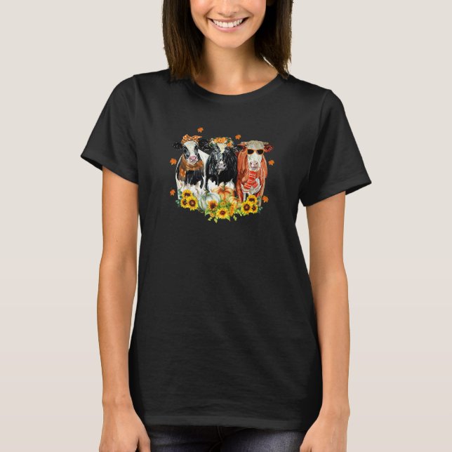 Happy Fall Y'all Heifer Cow Pumpkin Autumn Farm An T Shirt (Framsida)
