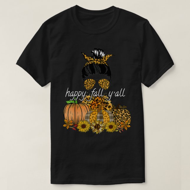 Happy Fall Y'all Leopard pumpkin Autumn  mama Wome T Shirt (Design framsida)