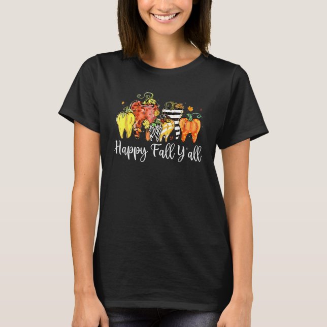 Happy Fall Y'all Pumpkin Tooth Lepard Zebra Hallow T Shirt (Framsida)